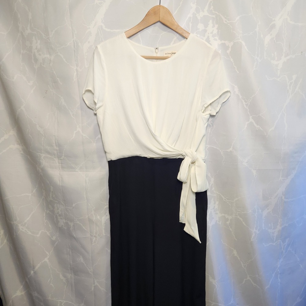 Maison Jules Colorblocked Tie Front Jumpsuit Women's‎ 8 Wide Leg Black & White